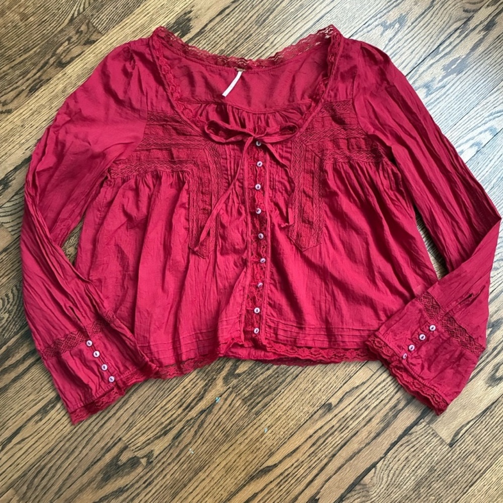 Free People Forevermore Long Sleeve Top in Rubies Size Large